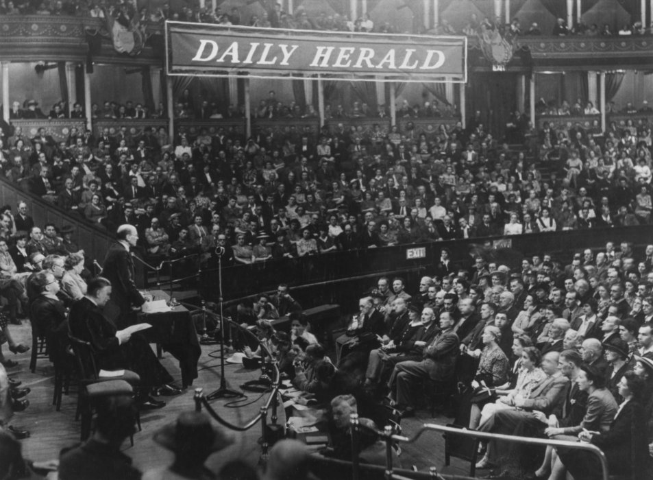 Clement Attlee speaking at a Labour Rally at the Royal Albert Hall