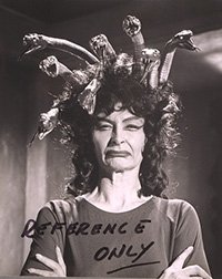 Prudence Hyman in costume as Megaera the Gorgon