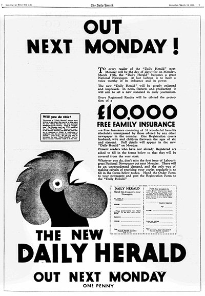 Daily Herald advert promoting £10,000 free family insurance offer for readers