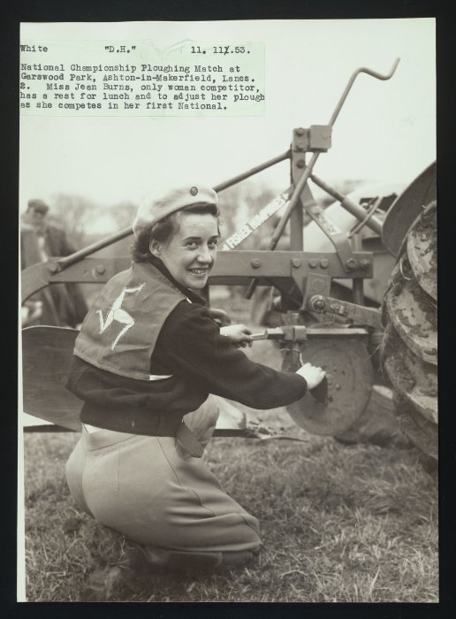 Miss Jean Burns, the only woman competitor at the National Championship Ploughing Match