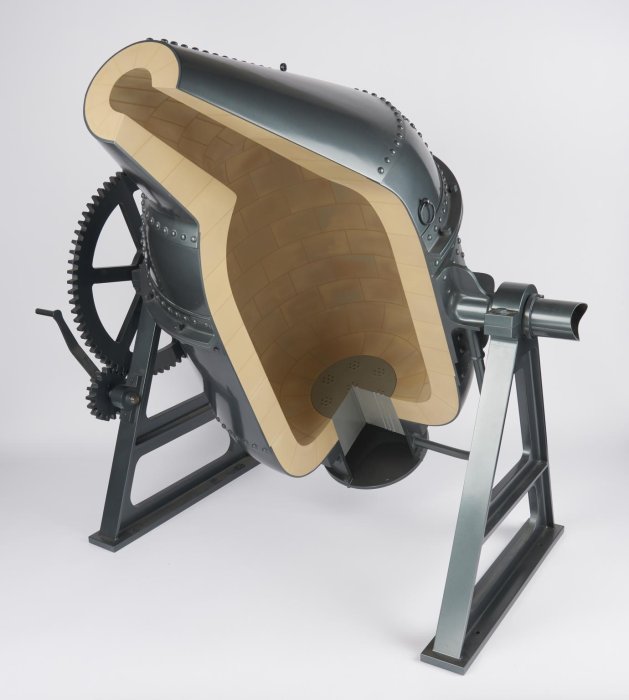 Scale model of Bessemer Converter with cut-out section to show interior